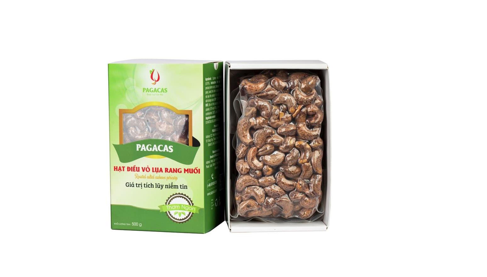 Hạt điều rang muối vỏ lụa Pagacas - Hộp giấy 580g